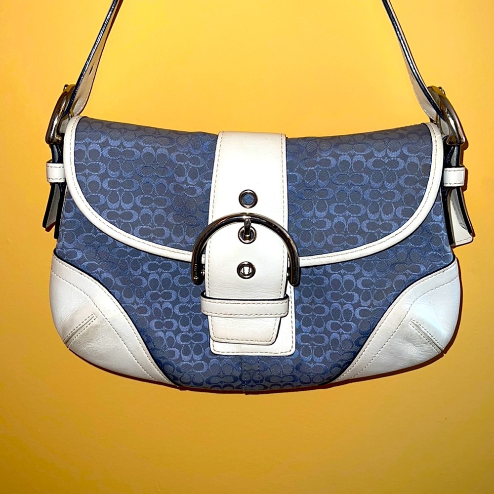 COACH Y2K MONOGRAM CANVAS AND LEATHER BLUE AND WHITE SHOULDER BAG